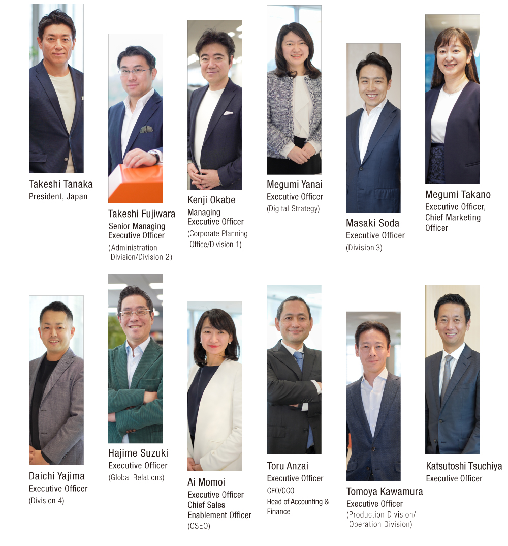 田中 岳志 代表取締役社長,藤原 武史 常務取締役 管理本部長 第 2 事業本部長,岡部 憲士 取締役 経営企画室長 第 1 事 本部長,柳内 愛 執行役員 海外担当 デジタル戦略担当,早田 匡希 執行役員 第 3 事業本部長,矢島 大地 執行役員 第 4 事業本部長,鈴木 一 執行役員 グローバルリレーションズ担当,桃井 亜衣 執行役員 CSEO（チーフ セールスイネーブルメントオフィサー）,安齊 亨 執行役員 CFO/CCO 経理・財務部長,川村 知哉 執行役員 制作本部長 会場運営本部長,前薗 雄飛 執行役員,土屋 勝利 執行役員